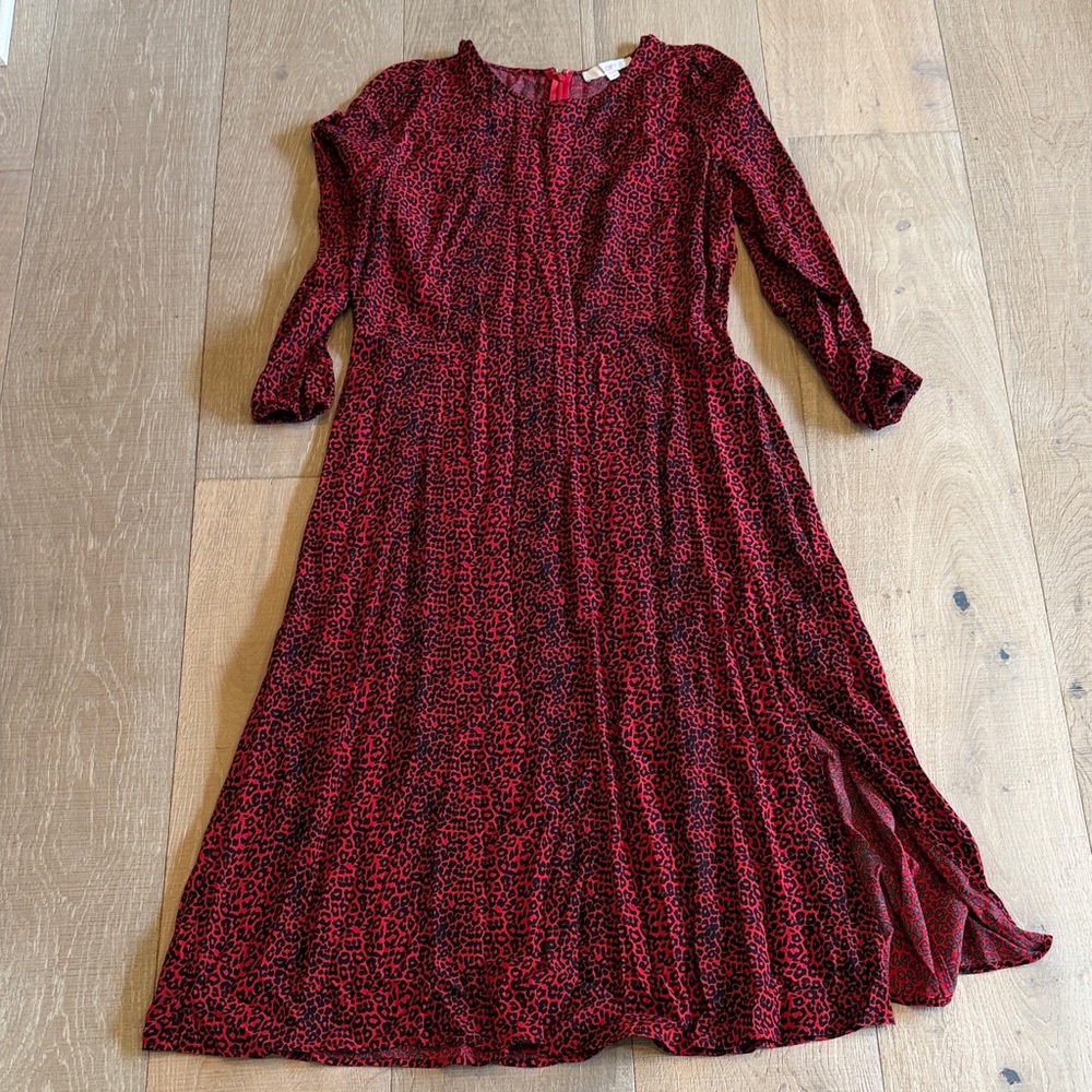 LOFT Vibrant Red and Black Leopard Print Blouse